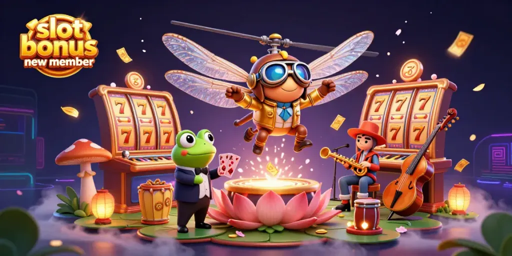 Experience the excitement of "slot bonus new member" with dynamic casino vibes and colorful elements.